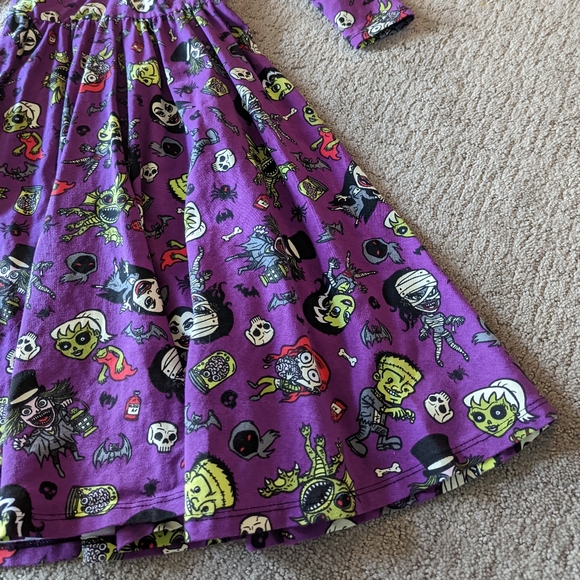 Pin Up Girl Clothing Purple Monster Halloween Quarter Sleeve Dress - Picture 4 of 5
